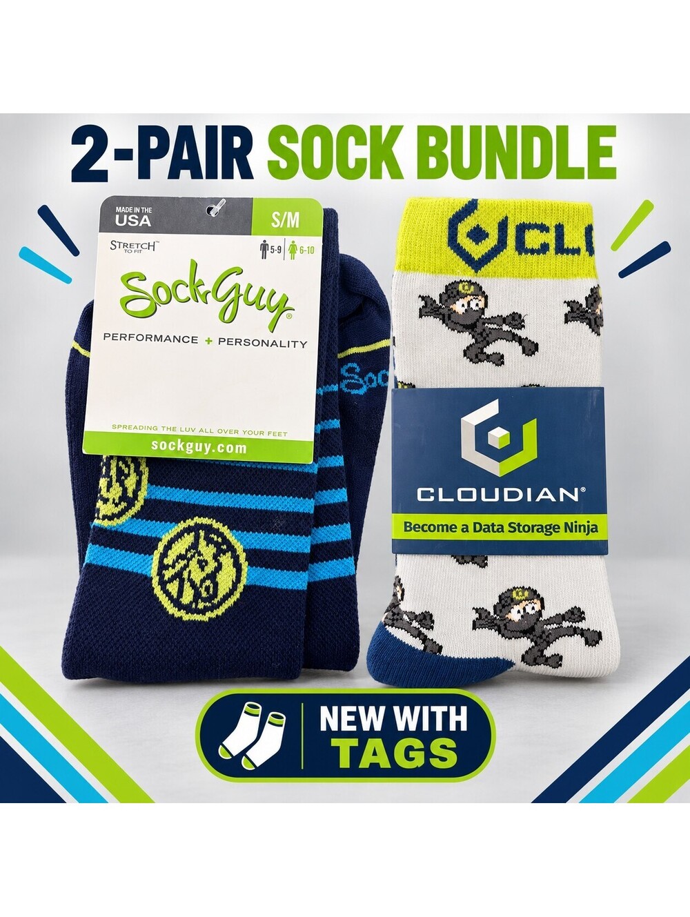 NWT SockGuy S/M & Cloudian Novelty Crew Socks 2-Pair Bundle
